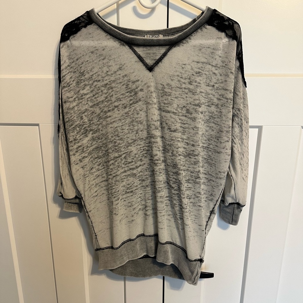 Buffalo laced sweatshirt.